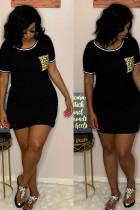 Black Fashion Casual Black Grey Green Dark Blue Cap Sleeve Short Sleeves O neck Step Skirt Knee-Length Solid Dresses