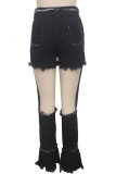 Black Denim Zipper Fly Button Fly High washing Hole Zippered Pocket Boot Cut Pants Pants
