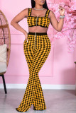 Red Fashion Casual Print Vests Pants Square Collar Sleeveless Two Pieces