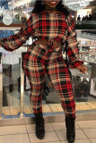 Red Work Daily Print O Neck Long Sleeve Two Pieces