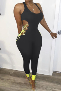 Black Fashion Casual Solid Sleeveless O Neck Jumpsuits