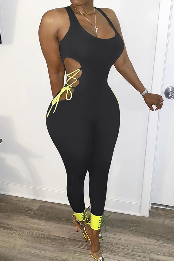 Black Fashion Casual Solid Sleeveless O Neck Jumpsuits
