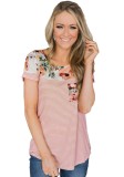 Light Pink Casual Regular O-Neck Short Print Regular Tees & T-shirts
