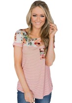 Light Pink Casual Regular O-Neck Short Print Regular Tees & T-shirts