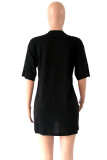 White Street Fashion adult Cap Sleeve Half Sleeves O neck Straight Mini Print Character Patchwor