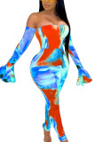 Orange Fashion Sexy Print Bateau Neck Skinny Jumpsuits