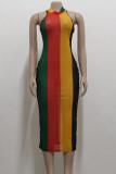 Multicolor Sexy Striped Print Patchwork Swimwears Cover Up