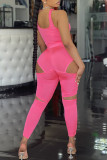 Pink Fashion Sexy Solid Hollowed Out Backless U Neck Sleeveless Two Pieces
