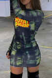Multicolor Sexy Print O Neck Pencil Skirt Dresses