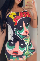 Green Sexy Print Patchwork Spaghetti Strap Sleeveless Two Pieces