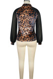 Brown O Neck Long Sleeve Print Patchwork