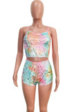 Orange Fashion Sexy Leopard Two Piece Suits Straight Sleeveless Two Pieces