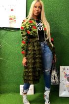 Camouflage O Neck Lips Print Patchwork Camouflage Mesh Leopard Zippered Patchwork Long Sleeve 