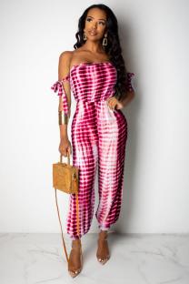 Red Sexy Colorblock Sleeveless one word collar Jumpsuits