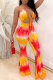 Red and yellow Fashion Sexy Print Patchwork bandage Tie-dyed Hollow Sleeveless Hanging neck Jumpsuits
