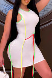 White Fashion Sexy Solid Patchwork O Neck Vest Dress