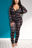 Rose Red Sweet Print V Neck Regular Jumpsuits