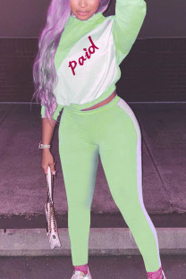 Green Sportswear Print Long Sleeve Regular Sleeve Two Pieces