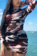 Wine Red Fashion adult Ma'am OL Cap Sleeve Long Sleeves O neck Step Skirt skirt camouflage Dresses