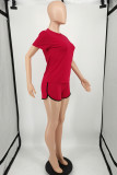 Black Fashion Casual Solid Basic O Neck Short Sleeve Two Pieces