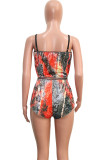 Orange Fashion Sexy Leopard Two Piece Suits Straight Sleeveless Two Pieces