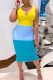 Yellow Casual Striped Print Patchwork V Neck Pencil Skirt Dresses