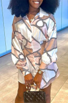 Multicolor Fashion Casual Print Basic Turndown Collar Shirt Dress