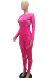 rose red Fashion Casual adult Ma'am Print Two Piece Suits pencil Long Sleeve Two Pieces