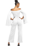 White Sexy Patchwork Solid Ruffled Long Sleeve one word collar Jumpsuits