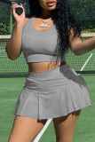 Red Casual Sportswear Solid Basic U Neck Sleeveless Two Pieces