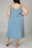Purple Sexy Casual Plus Size Striped Print Backless Spaghetti Strap Sleeveless Dress