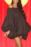 Yellow Fashion Casual Solid Backless Off the Shoulder Long Sleeve Dresses