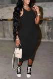 Pink Fashion Casual Solid Basic O Neck Vest Dress