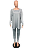 Grey Sportswear Striped O Neck Plus Size 