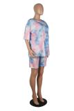 Pink Fashion Casual adult Patchwork Tie Dye Two Piece Suits pencil Short Sleeve Two Pieces
