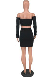 Camel Sexy Solid Patchwork Off the Shoulder Long Sleeve Two Pieces