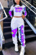 purple Fashion Casual Adult Print Patchwork O Neck Long Sleeve Regular Sleeve Short Two Pieces