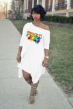 Grass Green adult Fashion Sexy One Shoulder Long Sleeves one shoulder collar Swagger Mid-Calf Print Ch