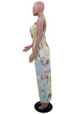 Brown Sexy Casual Print Tie Dye Strap Design Spaghetti Strap Regular Jumpsuits