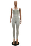 Pink Fashion Casual Patchwork Solid Draped Sleeveless Slip Jumpsuits