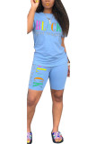 Black Fashion Casual adult Letter Patchwork Print Two Piece Suits pencil Short Sleeve Two Pieces