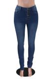 Light Blue Denim Button Fly Sleeveless High washing pencil Pants 
