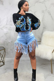 White O Neck Long Sleeve Letter Long Sleeve Tops