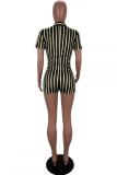 Pink Fashion Sexy Print Patchwork zipper Striped Short Sleeve V Neck 