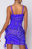 Rose Red Fashion Sexy Print Backless Spaghetti Strap Sleeveless Two Pieces