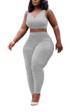 Grey Fashion Active adult Patchwork Solid Draped Two Piece Suits pencil Sleeveless Two Pieces