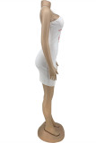 White Sexy Casual Print Backless Spaghetti Strap Sleeveless Dress