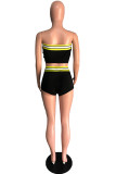 Black Fashion Casual adult Patchwork Solid backless Two Piece Suits Straight Sleeveless Two Pieces
