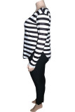 Black Casual Striped Print Patchwork O Neck Plus Size 