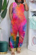 Red Casual Print Tie-dye O Neck Loose Jumpsuits